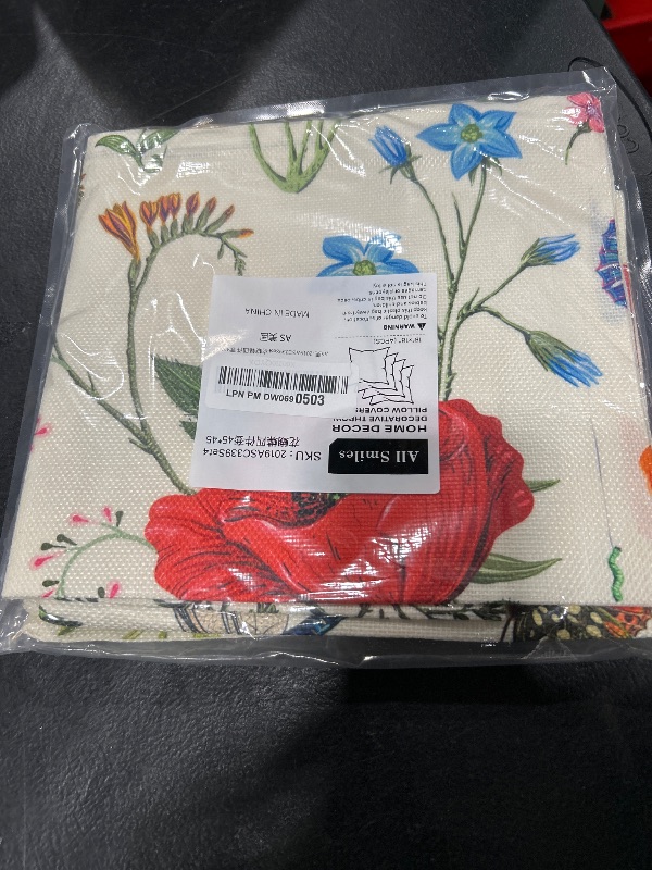 Photo 1 of All Smiles Outdoor Patio Throw Pillow Covers 18x18 Set of 4 Spring Summer Garden Flowers Farmhouse Décor Outside Furniture Bench Chair Decorative Cushion Cases for Swing Deep Seat Bed Couch Sofa