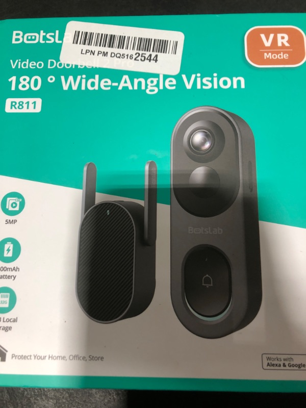 Photo 1 of BOTSLAB 5MP Wireless Video Doorbell Camera, No Monthly Fee, 5GHz WiFi, 180° Head-to-Toe View, AI Motion Detection, VR Mode, Battery or Wired Powered, Easy Installation, Weatherproof