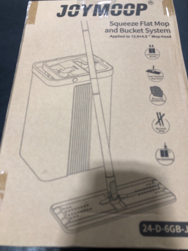 Photo 1 of JOYMOOP Mop and Bucket Set with Wringer, Flat Mops for Floor Cleaning, Wall Mop Cleaner with Long Handle, Hardwood Floor Mop with 6 Microfiber Pads