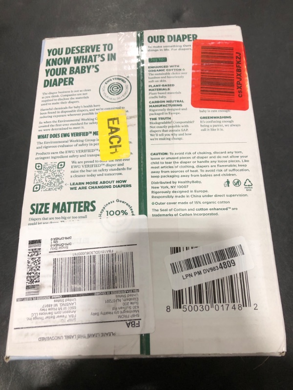 Photo 1 of HealthyBaby Our Diapers | EWG Verified Safe & Plant-Based Diapers | Leak Protection | Soft Organic Cotton Shell | Chlorine-Free Diaper for Sensitive Skin | Size N (Under 10 lbs) 66 Count