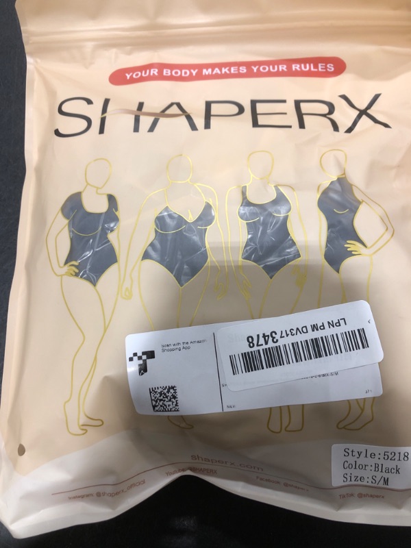 Photo 1 of SHAPERX Women's Shapewear Bodysuit Tummy Control Body Shaper Seamless Sculpting Snatched Waist Body Suit,SZ5218-2-Black-S/M