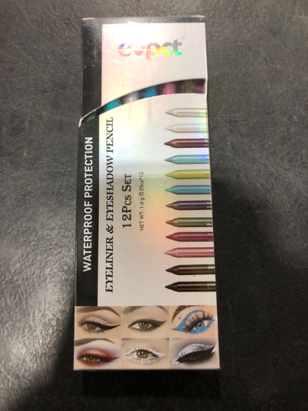 Photo 1 of evpct 12Pcs Green Blue White Black Brown Purple Color Gel Glitter Eyeliner Pencils Set for Women Waterline Waterproof Smudge Proof lapiz de ojos delineador de ojos contra el agua Eye Liner Makeup 1