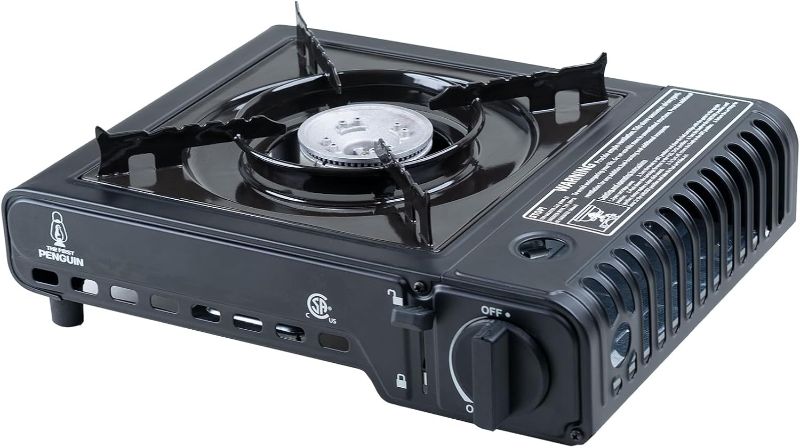 Photo 1 of The First Penguin Portable Camping Stove - with Carrying Case 10,000 BTU Great for Emergency Preparedness Kit, High Power Butane Stove, Perfect for Camping, Hiking and Emergency-Black
