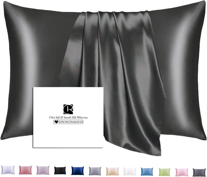 Photo 1 of Ravmix Silk Pillow Cases with Zipper, 21momme Mulberry Silk Pillowcase for Hair Skin Health, Soft Smooth Breathable Cool Pillow Cover for Beauty Sleep with Gift Box 1PC(King 20"x36", Black)
