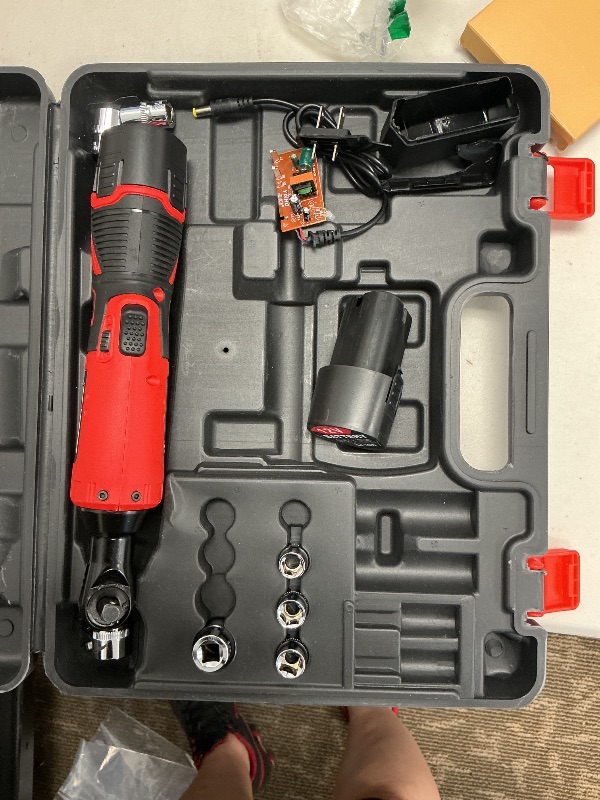 Photo 2 of Omlepai Cordless Ratchet Wrench 3/8, 12V Electric Ratchet Wrench, Battery Ratchet Wrench Set, Included 6 Sockets and Charger, Variable Speed & LED Light