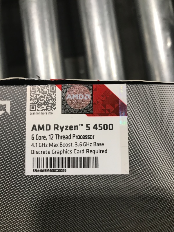 Photo 1 of AMD Ryzen 5 4500 6-Core, 12-Thread Unlocked Desktop Processor with Wraith Stealth Cooler