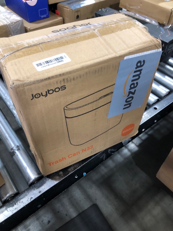 Photo 1 of JOYBOS Bathroom Automatic Trash Can with Lid 3 Gallon Slim Plastic Narrow Motion Sensor Garbage Can for Bathroom, Bedroom, Kitchen, Office White