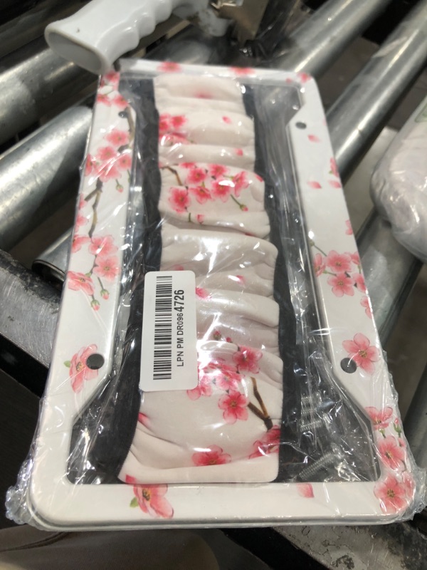Photo 1 of DTYYFBSN Beautiful Cherry Blossom License Plate Frames& Floral Steering Wheel Cover Cherry Blossom Car Accessories Aluminum Tag Frames Holder Auto US Vehicles Standard,2PCS