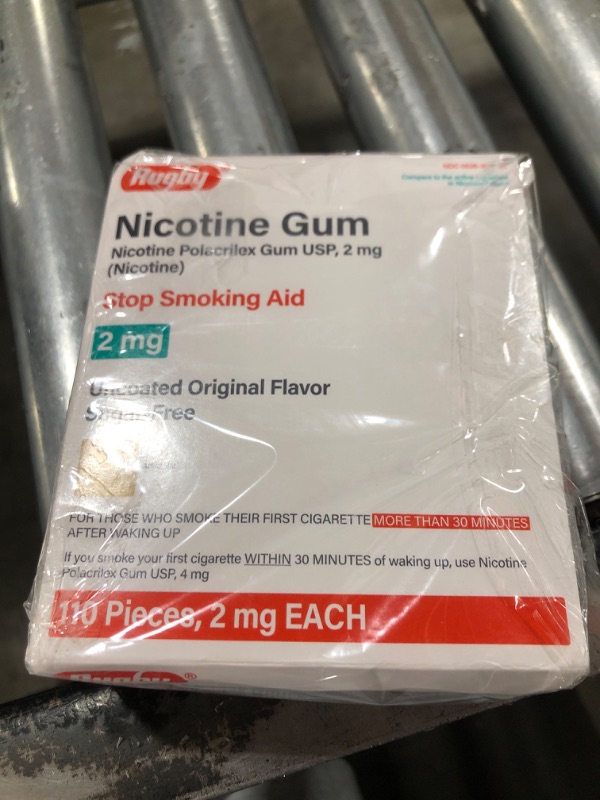 Photo 1 of Rugby Nicotine Gum - Nicotine Polacrilex Gum USP, 2 Mg (Nicotine) - Stop Smoking Aid - Uncoated Original Flavor - Sugar-Free - 110 Pieces (1 Pack)
