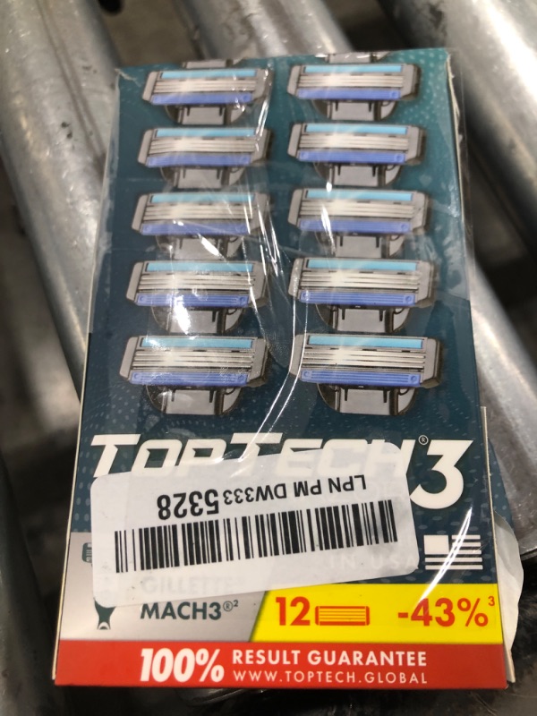 Photo 1 of Toptech Razor 3 for Men - Replaceable Cartridges for Manual Shaving Razor - 3-Blade Technology Refills - 12 Count Pack - Fits Gillette Mach3 - Soft Shave, Sharp Blades - Cost-effective Refill