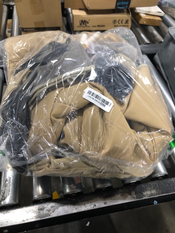 Photo 1 of CAROMOP Luxury PU Leather Car Seat Covers Full Set-Waterproof Seat Protectors with Split Bench Seat Covers for Cars-Universal Cars Interior Covers for Sedans, SUVs, Pick-up Trucks(Beige/Beige Line)