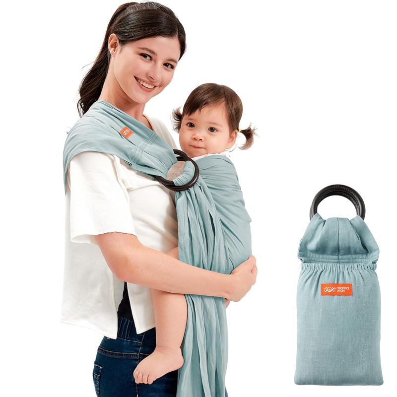 Photo 1 of Mamaway Baby Ring Sling Carrier - Newborn and Toddler Sling (Supports up to 154lbs), IHDI Certified, Rayon & Linen Made, Soft & Breathable, Nylon 66 Safety Rings, Storage Pocket Design, Blue