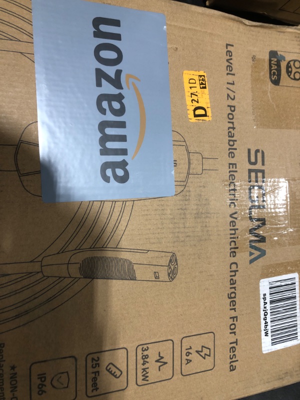 Photo 1 of SEGUMA Level 1/2 Tesla Charger, 16A, 25ft Extension Cable, Dual Voltage 240V NEMA 6-20 Plug & 120V NEMA 5-15 Adapter, NACS Connector, Portable Home Electric Car EV Charger for Tesla Models Y/X/3/S