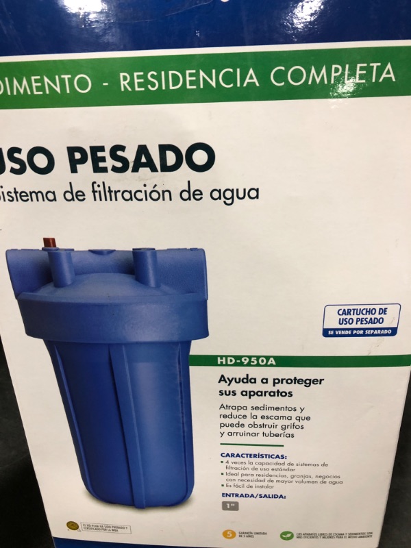 Photo 1 of Pentair Pentek 150237 Big Blue Filter Housing, 1" NPT #10 Whole House Heavy Duty Water Filter Housing with High-Flow Polypropylene (HFPP) Cap and Pressure Relief Button, 10-Inch, Black/Blue