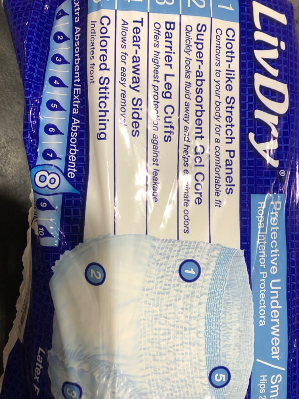 Photo 1 of LivDry Adult Incontinence Underwear, Extra Absorbency Adult Diapers, Leak Protection, Small, 20-Pack