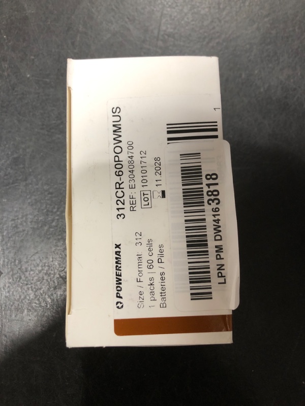 Photo 1 of Powermax Size 312 Hearing Aid Batteries, 60 Count Long-Lasting Battery Pack, Brown Long Tab for Easy Change