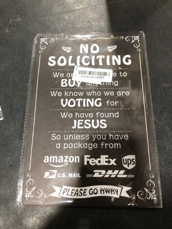 Photo 1 of Humorous No Soliciting Sign for Front Door - Funny "We're Voting for Jesus" Metal Sign for House - Perfect Decorative Sign to Discourage Unwanted Visitors, 8 x 12 Inch (269)