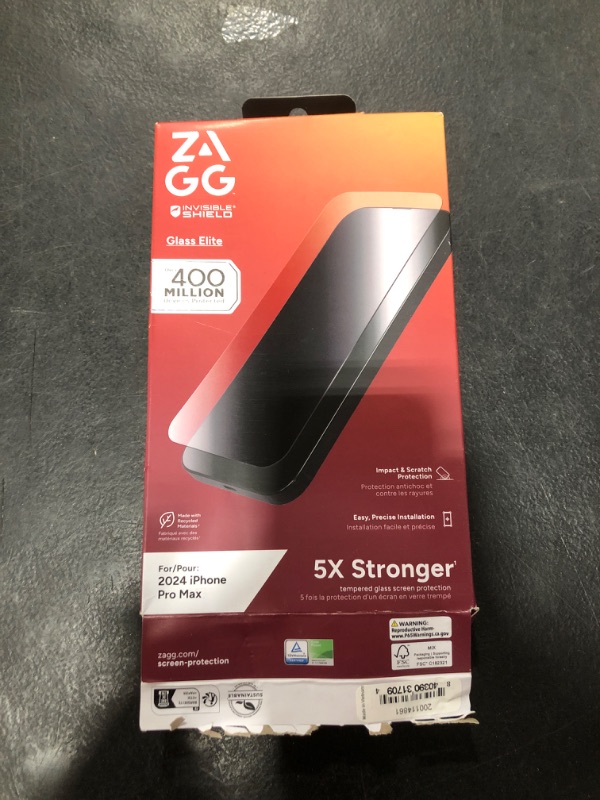 Photo 1 of ZAGG Glass Elite Screen Protector for iPhone 16 Pro Max - 5X Stronger, Reinforced Edges, Ultra-Strong Tempered Glass, Scratch Resistant, Anti-Smudge, InvisibleShield, Easy Installation, Eco-Friendly