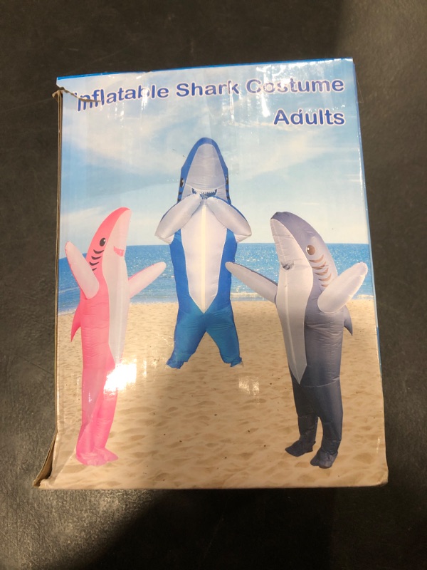 Photo 1 of Poptrend Adults Inflatable Halloween Costumes Blow Up Blue Shark Costume for Halloween, Birthday Gift Cos Play Party(Blue Shark)