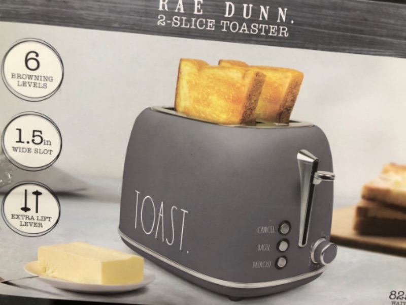 Photo 1 of Rae Dunn Retro Rounded Bread Toaster, 2 Slice Stainless Steel Toaster with Removable Crumb Tray, Wide Slot with 6 Browning Levels, Bagel, Defrost and Cancel Options, Grey