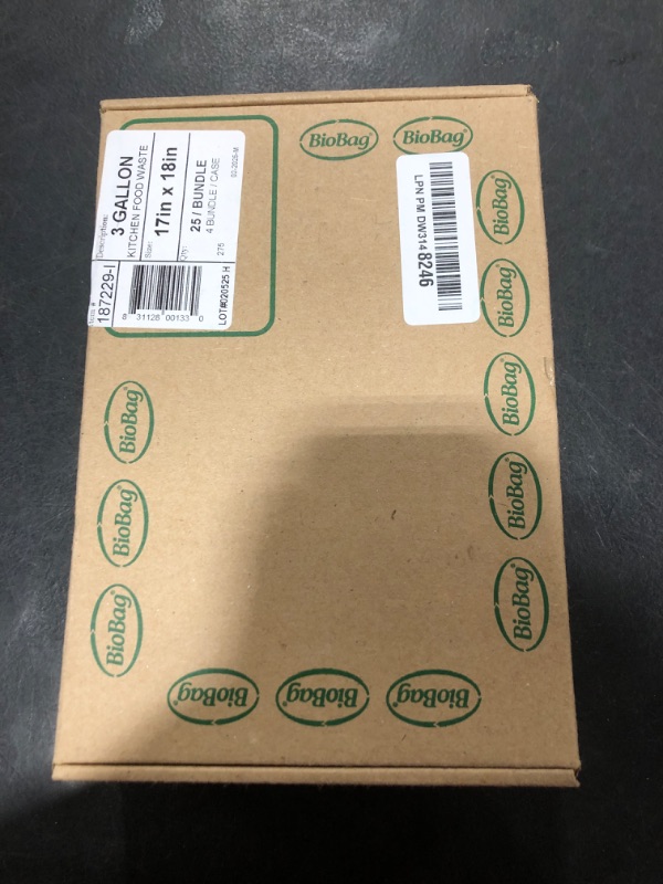 Photo 1 of BioBag (USA), The Original Compostable Bag, 3 Gallon, 100 Total Count, 100% Certified Food Scrap Bags, Kitchen Compost Bin Compatible