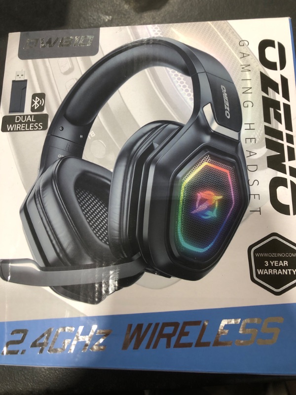 Photo 1 of Ozeino 2.4GHz Wireless Gaming Headset with Microphone, 2.4G USB & Type C Transmitter - 30h Battery Life - RGB Lighting Gaming Headphones for PS5, PS4, PC, Phone