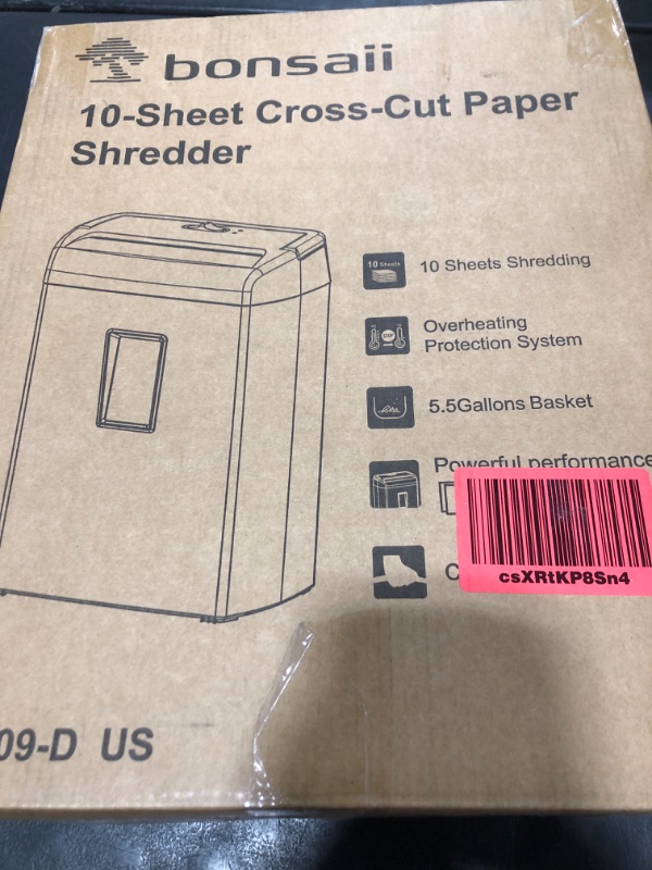 Photo 1 of Bonsaii 10-Sheet Cross Cut Paper Shredder, 5.5 Gal Home Office Heavy Duty Shredder for Credit Card, Staple, Clip with Transparent Window(C209-D)