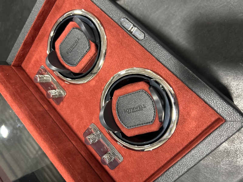 Photo 1 of ROTHWELL Double Watch Winder for Automatic Watches with Quiet Motor with Multiple Speeds and Rotation Settings (Black/Red)
