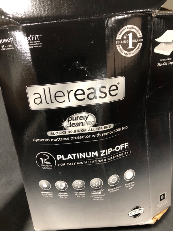 Photo 1 of AllerEase Platinum Zip-Off Top Waterproof Mattress Protector Queen Size 360 Degree Zipper Allergen Barrier Temperature Balancing Luxurious Plush Top Separately Machine Washable Mattress Cover (White)
