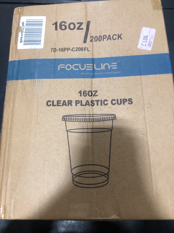 Photo 1 of FOCUSLINE 200 PACK 16oz Clear Plastic Cups with Lids, Disposable Cold Drinking Cups, 16 Ounce Large Clear Cup with Flat Lids with Holes for Smoothie, Milkshake, Bubble Tea, Parfait