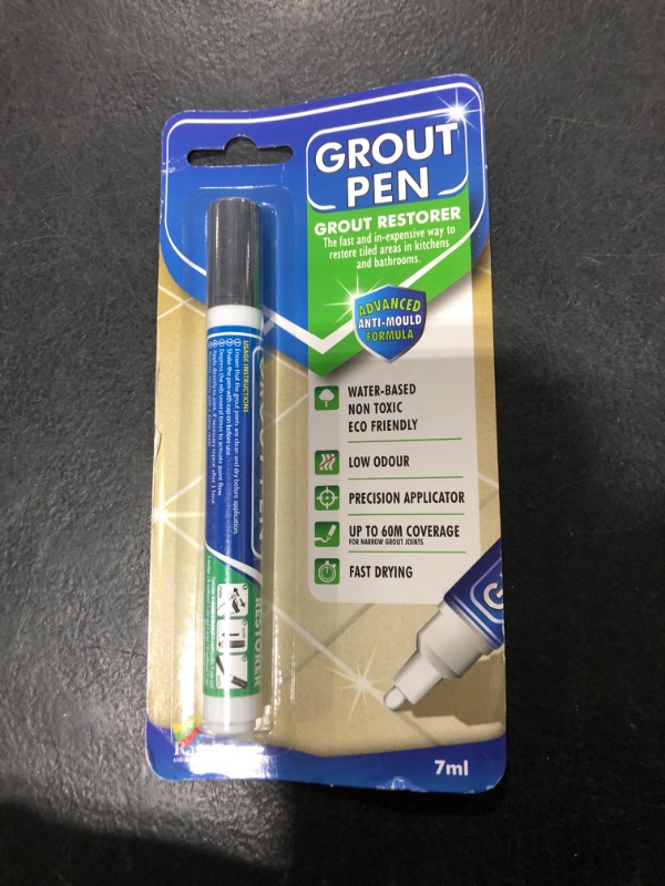 Photo 1 of Grout Pen Dark Grey Tile Grout Paint Marker: Waterproof Tile Grout Paint Pen Colorant, Grout Shine Touch Up & Renew - Dark Grey, Narrow 5mm Tip (7mL)