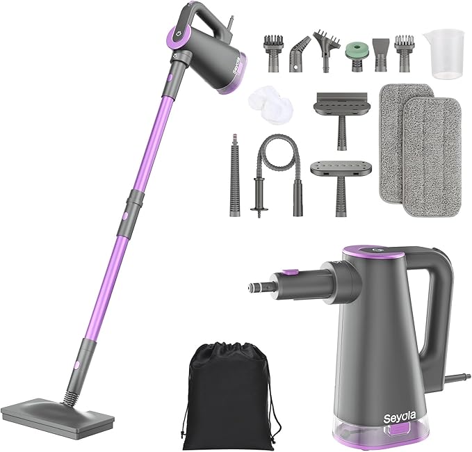 Photo 1 of Steam Mop Cleaner for Hardwood Floor Cleaning, Hands-free Steamer Cleaner Handheld with 9-in-1 Multi-purpose Attachments for Bathroom, Windows, Sofas, Clothes, Tiles Grout (Purple-Grey)
