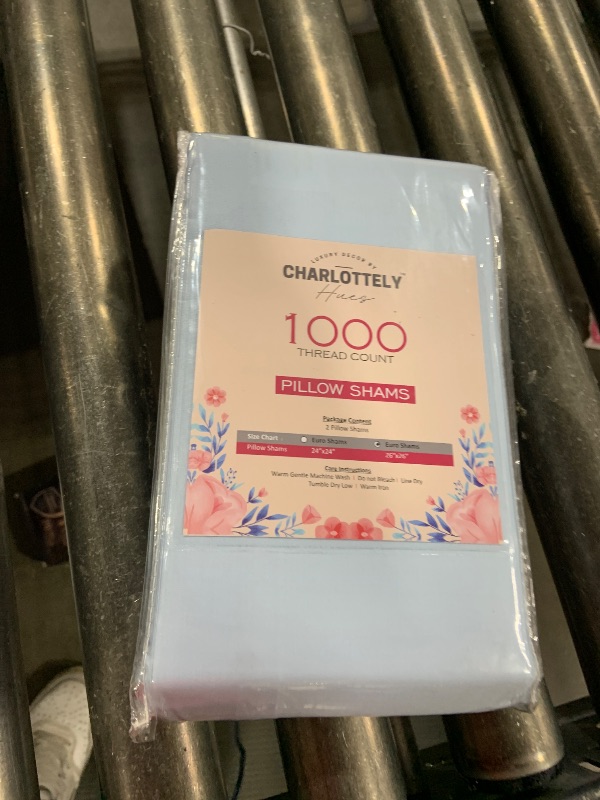 Photo 1 of 100% Egyptian Cotton Euro Pillow Shams Set of 2 by CharlottelyHues 1000 Thread Count European Square Pillow Covers - Hotel Quality, Natural, Soft Bed Cushion Shams - (Euro 26''x26'', Sky Blue)