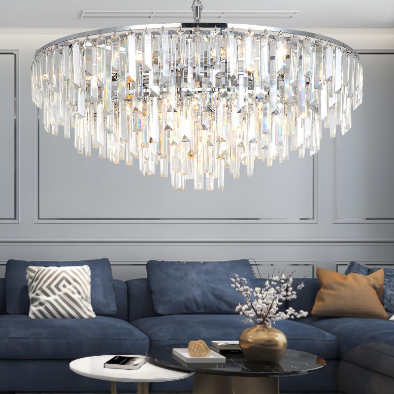 Photo 1 of Aimluxin Modern Crystal Chandelier Chrome, 32" Round Luxury Top K9 Crystal Chandeliers 6-Tier 13 Lights Large Adjustable Height Ceiling Hanging Pendant Light Fixture for Living Room Bedroom Foyer