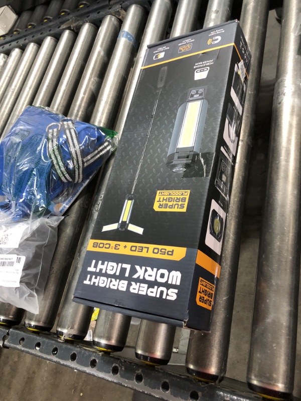 Photo 1 of Rechargeable LED Work Light with Stand, 2000LM 3000/6000K Dimmable Cordless Work Light with 5 Lighting Modes and 3 Brightness, Portable Solar Job Site Lighting Kit