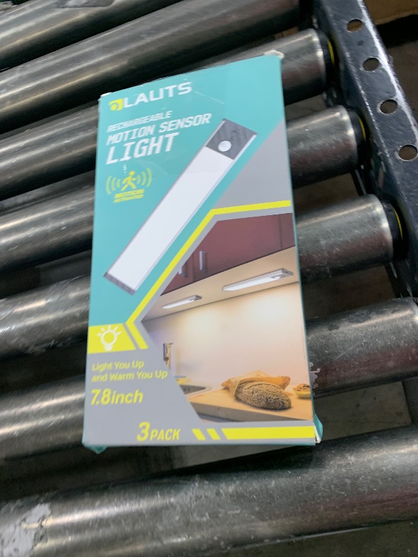 Photo 1 of Under Cabinet Lighting, Equipped with Motion Sensor, Rechargeable Battery Operated?3-Level Adjustable Brightness, 3 Pack Magnetic Under Counter Lights for Kitchen, Closet, Pantry, 7.8"