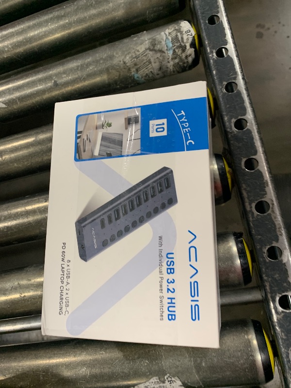 Photo 1 of ACASIS 10 Ports 60W USB C 3.2 Hub, 10Gpbs Data Transfer, 20V/3A Power Adapter, Individual On/Off Switches, Aluminum Housing, USB Splitter for PC, Computer, Laptop, Mobile HDD, Flash Drive