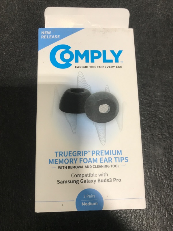 Photo 1 of Comply TrueGrip | Premium Memory Foam Replacement Earbud Tips for Samsung Galaxy Buds3 Pro | Enhanced Comfort, Secure Fit, Superior Noise Isolation, Removal & Cleaning Tool | Black, Medium (3 Pairs)