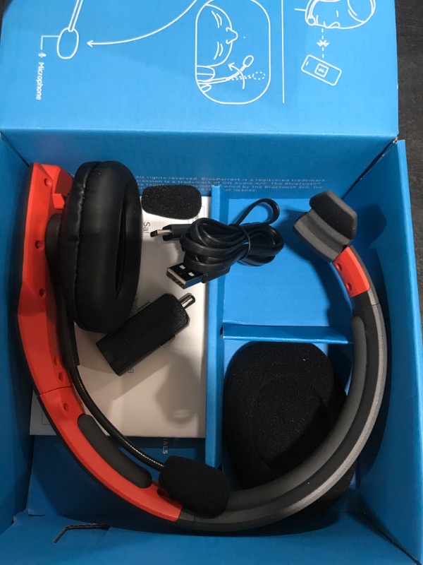 Photo 1 of Cummins Edition BlueParrott B450-XT Noise Cancelling Bluetooth Headset – Unique Design with Industry Leading Sound & Improved Comfort, Up to 24 Hours of Talk Time, IP54-Rated, Black Red