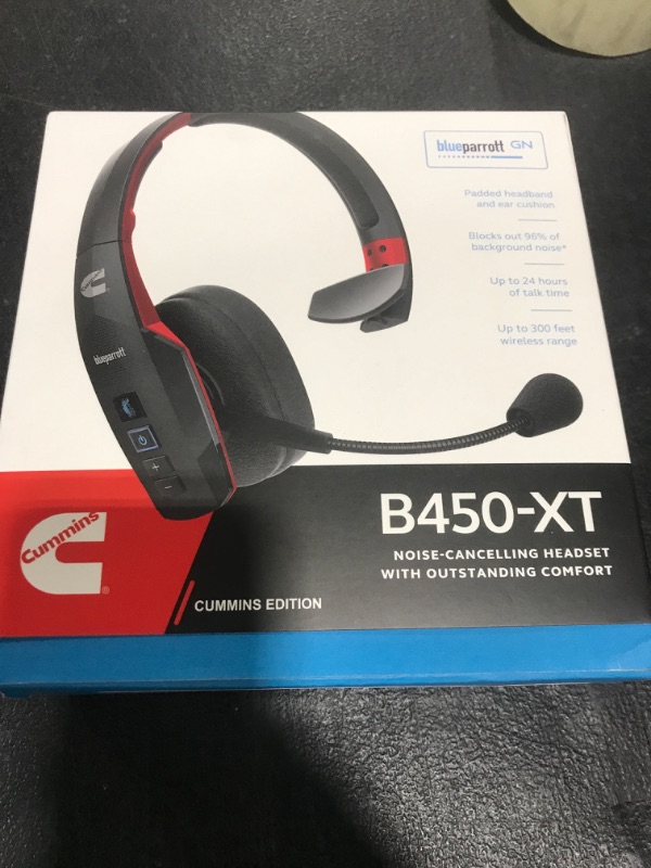 Photo 1 of Cummins Edition BlueParrott B450-XT Noise Cancelling Bluetooth Headset – Unique Design with Industry Leading Sound & Improved Comfort, Up to 24 Hours of Talk Time, IP54-Rated, Black Red