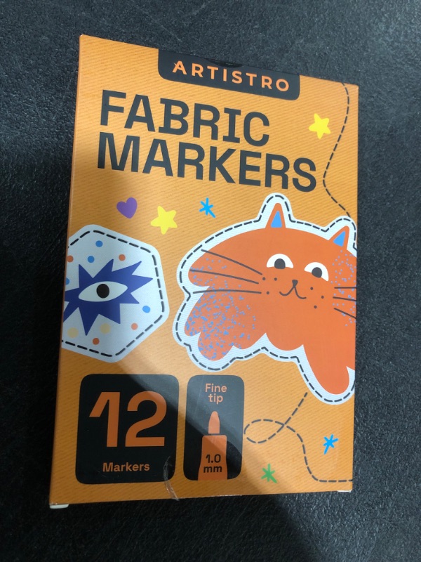 Photo 1 of ARTISTRO 12 Fabric Markers - Fine Tip Fabric Markers Permanent for Clothes - No Bleed Pens for T-Shirts, Bags, Textile, Canvas, and more