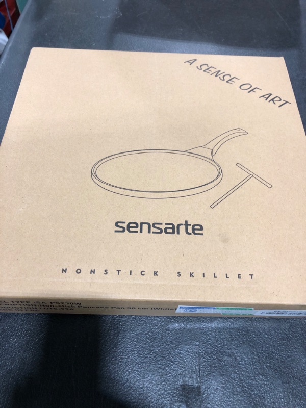 Photo 1 of SENSARTE Nonstick Crepe Pan with Spreader, 12-Inch Natural Ceramic Coating Dosa Pan Pancake Flat Skillet Tawa Griddle with Stay-Cool Handle, Induction Compatible, PFOA Free (White)
