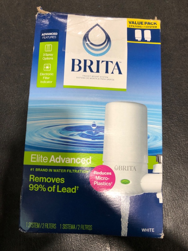 Photo 1 of Brita Faucet Mount Water Filter for Sink, Removes 99% of Lead, Elite Advanced Filtration System, Includes 2 Replacement Filters, White