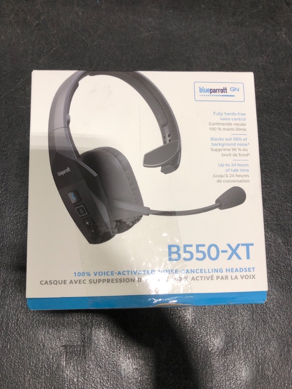 Photo 1 of BlueParrott B550-XT Mono Bluetooth Wireless Headphones 96% Noise Canceling Over Head Trucker Headset with Mic, 100% Voice Control, IP54-Rated Protection, 24 hrs. Talk Time, Black