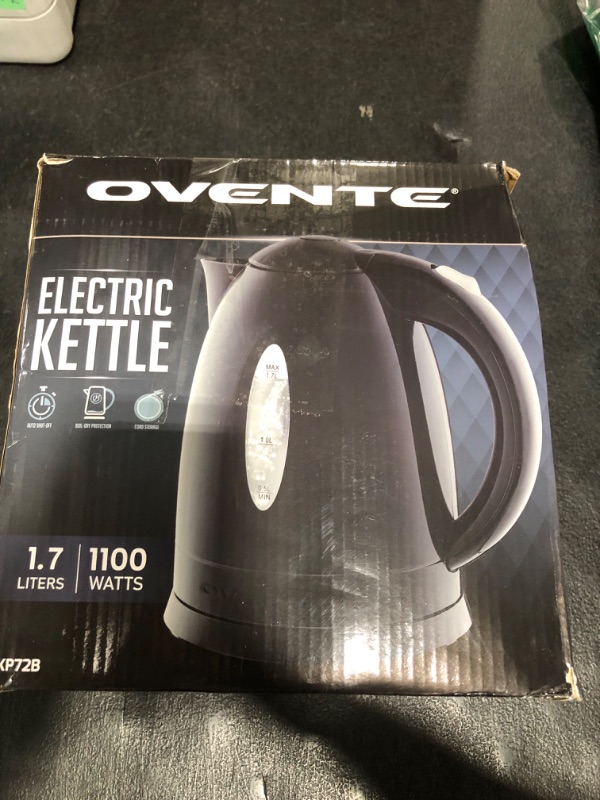 Photo 1 of OVENTE Electric Kettle, 1.7L Fast Boiling Water Heater for Coffee or Tea, BPA Free with Water Level Gauge, Auto Shut-Off, Boil-Dry Protection, Indicator Light and Removable Filter, Black KP72B