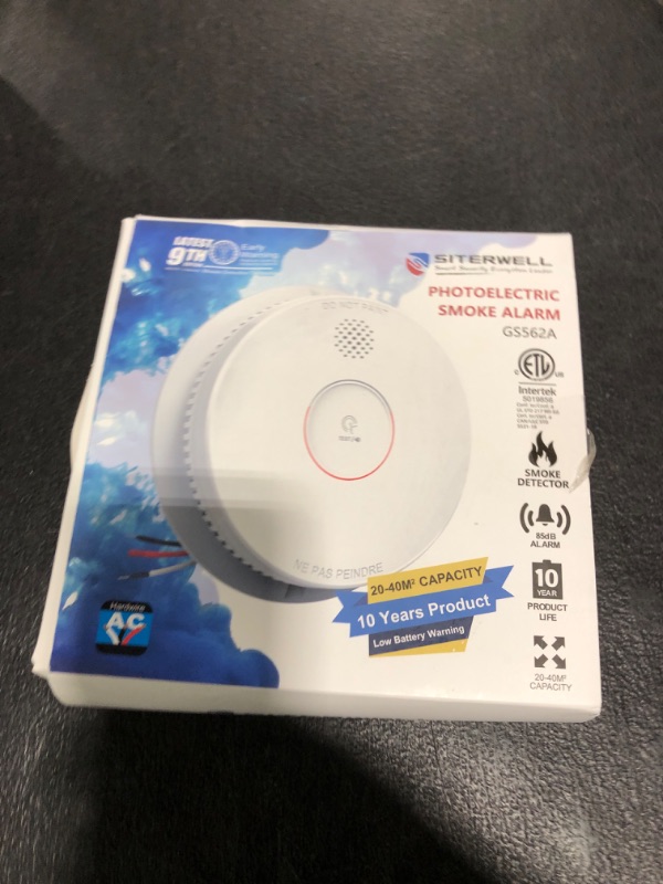 Photo 1 of Siterwell  Detector, Hardwired Interconnected Smoke Detector, Photoelectric Smoke Alarm with 9V Backup Battery, Fire Alarm with Test/Silence Button, ETL-9th Listed, GS562A, 1 Packs