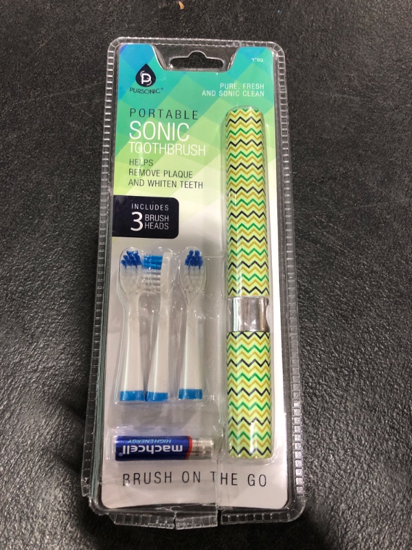 Photo 1 of Pursonic Portable Sonic Toothbrush Battery Operated, Battery Included, 3 Brush Heads Included, 22,000 Strokes Per Minute, Brush On The Go (Green)