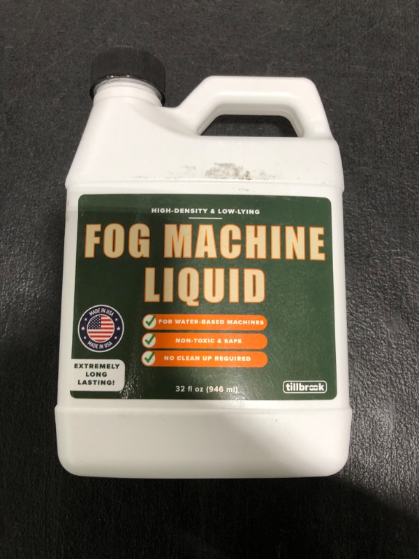Photo 1 of Fog Machine Liquid - 32 oz Tillbrook Fog Machine Fluid - High Density & Long-Lasting Fog Juice - Low-Lying, Universal, Water-Based Solution for Spooky Halloween Parties, Haunted Houses, & Concerts