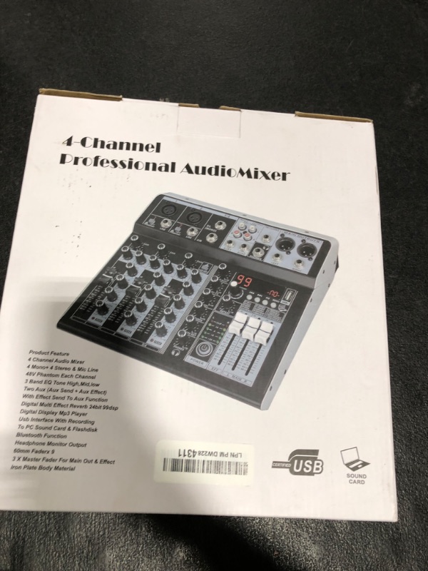 Photo 1 of XTUGA KP4 4 Channel Audio Mixer, 16-Bit DSP Effect USB Audio Interface Effects +48V Phantom Bluetooth for Home Studio Recording,Live Streaming, Recording Equipment, KTV, Party, Church