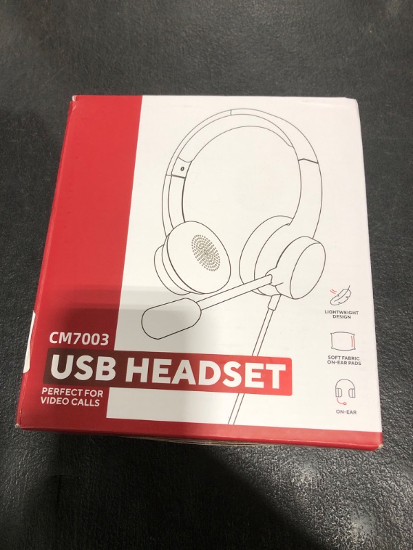 Photo 1 of Masajoy USB Headset with Microphone for PC, Wired Headphones with Mic USB Headset with Noise Cancelling Microphone, Computer Headset with Microphone for Home Office Online Class Teams Skype (White)
